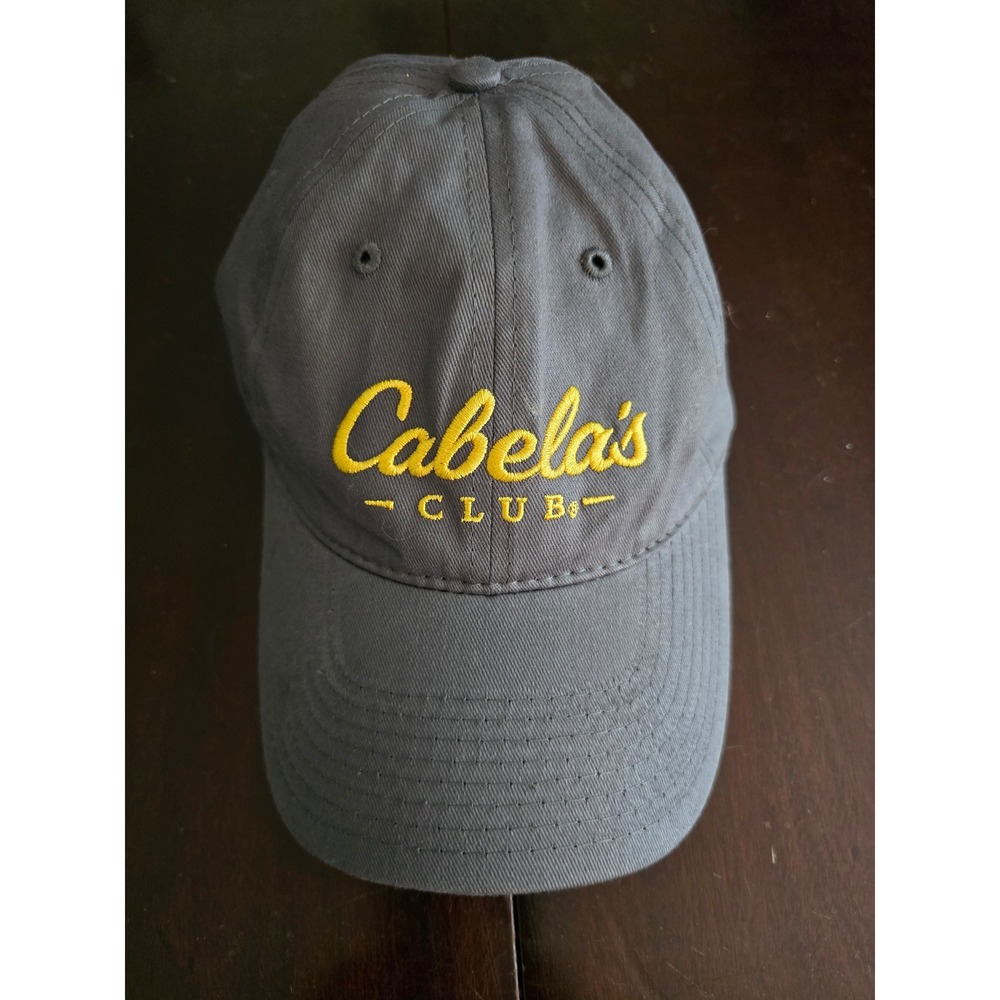 Cabelas Club Gray Baseball Cap Yellow Embroidered Logo Adjustable Strapback Hat